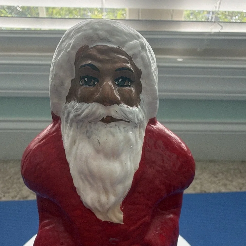 Vintage Mid-Century 1950/1960s African American Santa Blow Mold Figure Signed MD